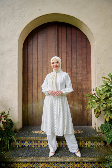 ZM Zaskia Mecca - Arliva Midi Dress - White Series - Binar Samudra - Raya Collection Gamis Lebaran Premium