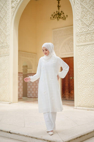 ZM Zaskia Mecca - Bivana Midi Dress - White Series - Binar Samudra - Raya Collection Gamis Lebaran Premium