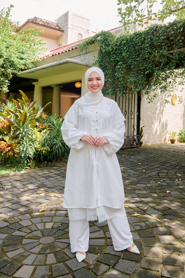 ZM Zaskia Mecca - Glenda Midi Dress - White Series - Binar Samudra - Raya Collection Gamis Lebaran Premium