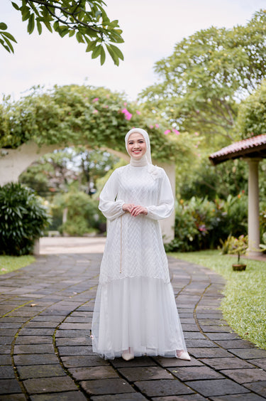 ZM Zaskia Mecca - Livna Gamis Wanita Dress Premium - White Series - Binar Samudra - Raya Collection Baju Lebaran