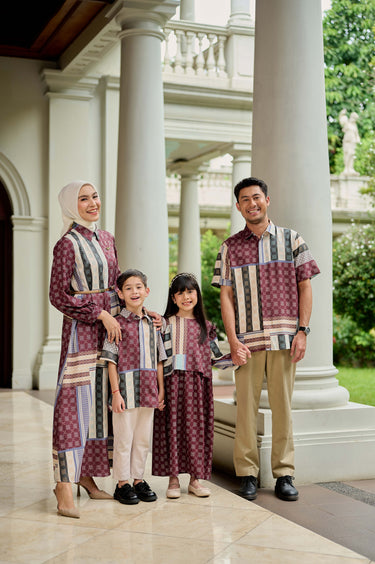 ZM Zaskia Mecca - Sarimbit Family Set Maroon - Monogram Series - Raya Collection Koleksi Lebaran Premium